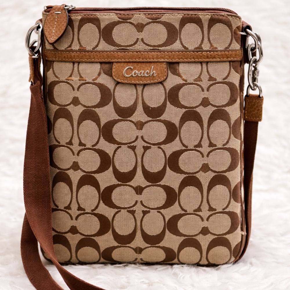 Coach Signature Brown and Tan Crossbody Bag